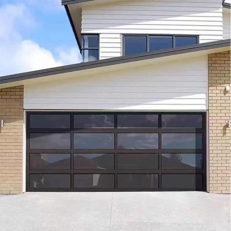 Affordable aluminum black glass remote-controlled insulated garage doors for homes