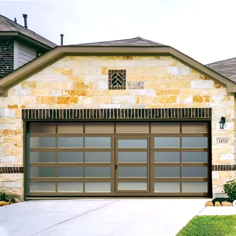 Household glass garage doors with motors.