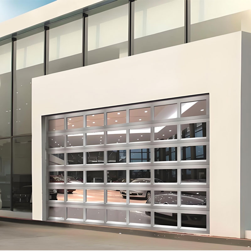 Modern transparent European sectional overhead tempered glass garage doors.