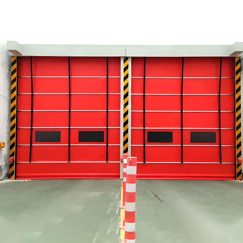 Red PVC Rapid Vertical Folding Doors